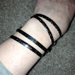 Black Textured Multi-Wrap Bangle Bracelet